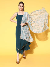 Green Crepe Solid Kurta Palazzo Set With Dupatta